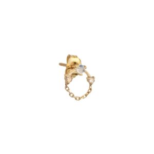 pierre de lune et diamants avec chaîne boucle d’oreille unique