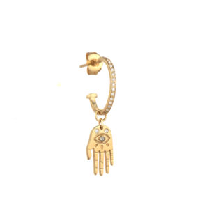 BOUCLE D'OREILLE UNIQUE MAIN PROTECTRICE ET OEIL DIAMANT