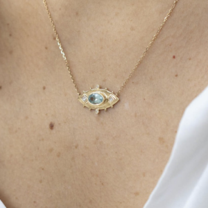 collier oeil tourmaline bleue et diamants