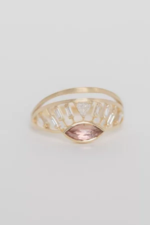bague couronne d'œil ouverte en tourmaline et diamants