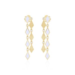 BOUCLES D'OREILLES LONGUES EN OR MOSAÏQUE -sablé