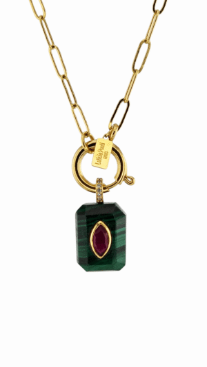 Collier Porte Bonheur Malachite Rubis
