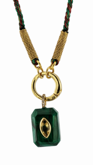 Collier Porte Bohneur Malachite Quartz Lemon