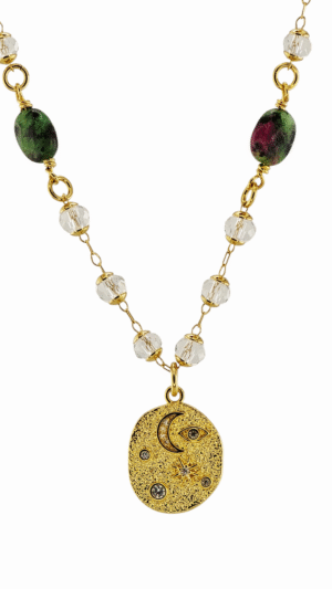 Collier Céleste cristal et rubis zoïsite