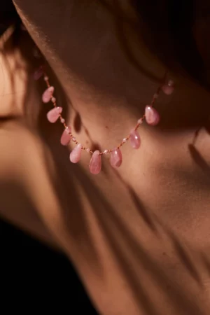 Collier Cheremoya drops and beads Rhodocrosite