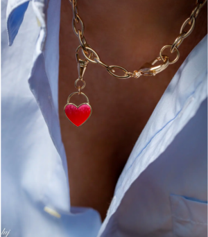 COLLIER CHARM COEUR ÉMAILLÉ ROSE