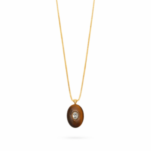 Collier pendentif ovale en œil de tigre et zircon blanc