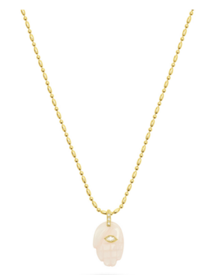 Pendentif main protectrice - quartz rose