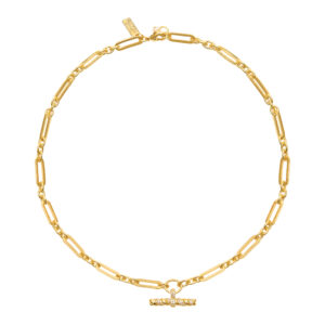 Collier maillons avec pendentif barre en T – doré