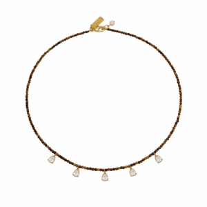 Collier œil de tigre et poires en zircon