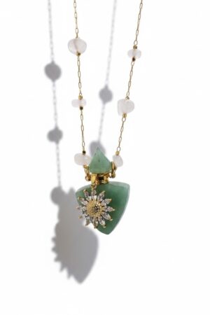 Collier flacon QUARTZ ROSE,AGATE SAKURA