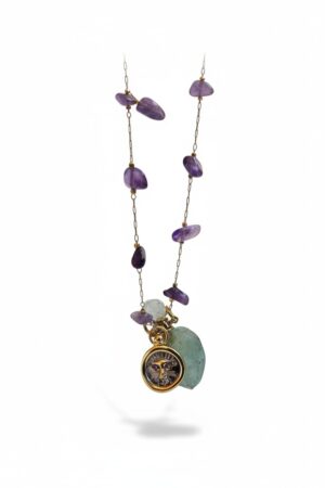 Collier flacon AVENTURINE,AMETHYSTE