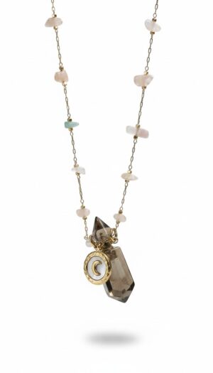 Collier flacon QUARTZ FUME et QUARTZ ROSE