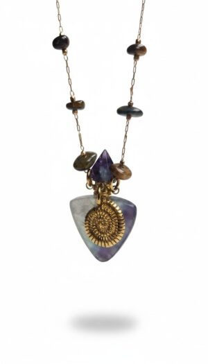 Collier flacon FLUORITE et OEIL DE TIGRE