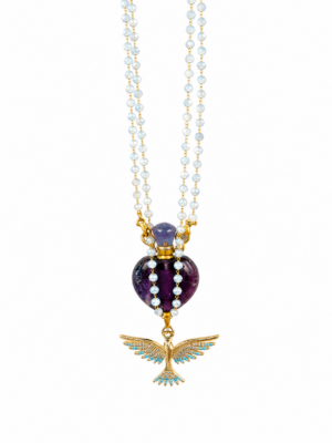 Collier flacon en FLUORITE  et CRISTAL